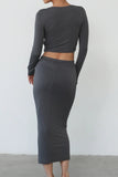 namcoverse Solid Long Sleeve Twisted-Front Skirt Set