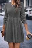 namcoverse Solid Color Shirring Long Sleeve Knitted Dress