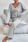 namcoverse V Neck Ribbed Long Sleeve Two-Piece Set