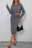 namcoverse Lapel Long Sleeve Skirt Knit Set