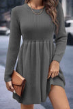 namcoverse Solid Color Shirring Long Sleeve Knitted Dress