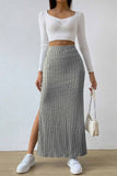 namcoverse Solid Color Slit Knitted Skirt