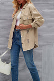 namcoverse Washed Long Sleeve Ripped Tassels Denim Jacket