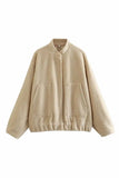 namcoverse Solid Stand Collar Button Pocket Jacket