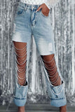 namcoverse Rhinestone Chain Ripped Jeans