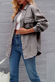 namcoverse Washed Long Sleeve Ripped Tassels Denim Jacket