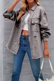 namcoverse Washed Long Sleeve Ripped Tassels Denim Jacket