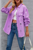 namcoverse Washed Long Sleeve Ripped Tassels Denim Jacket