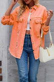 namcoverse Washed Long Sleeve Ripped Tassels Denim Jacket