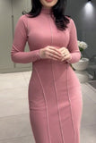 namcoverse Solid Color Mock Neck Midi Dress