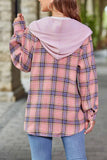 namcoverse Hooded Plaid Button Up Blouse