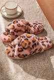 namcoverse Leopard Print Cross Strap Fuzzy Slippers