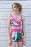 namcoverse Colorblock Knitted Crop Tops & Shorts