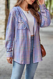 namcoverse Hooded Plaid Button Up Blouse