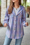 namcoverse Hooded Plaid Button Up Blouse