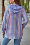 namcoverse Hooded Plaid Button Up Blouse