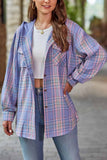 namcoverse Hooded Plaid Button Up Blouse