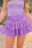 namcoverse Solid Sequined Pleated Tiered Mini Skirt