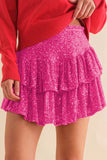 namcoverse Solid Sequined Pleated Tiered Mini Skirt