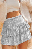 namcoverse Solid Sequined Pleated Tiered Mini Skirt