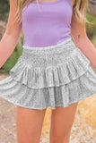 namcoverse Solid Sequined Pleated Tiered Mini Skirt