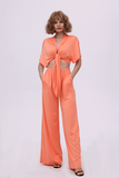 namcoverse Deep V-neck Top & Elastic Wide Leg Pants