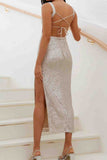 namcoverse Sequined Irregular Backless Strap Dress