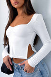 namcoverse Square Neck Slit Long Sleeve Tops