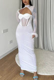 namcoverse Plush Mesh Patchwork Corset Hollow Midi Dress