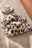 namcoverse Leopard Print Cross Strap Fuzzy Slippers