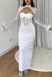 namcoverse Plush Mesh Patchwork Corset Hollow Midi Dress