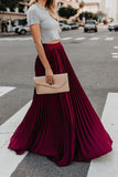 namcoverse Solid Color High Waist Pleated Maxi Skirt